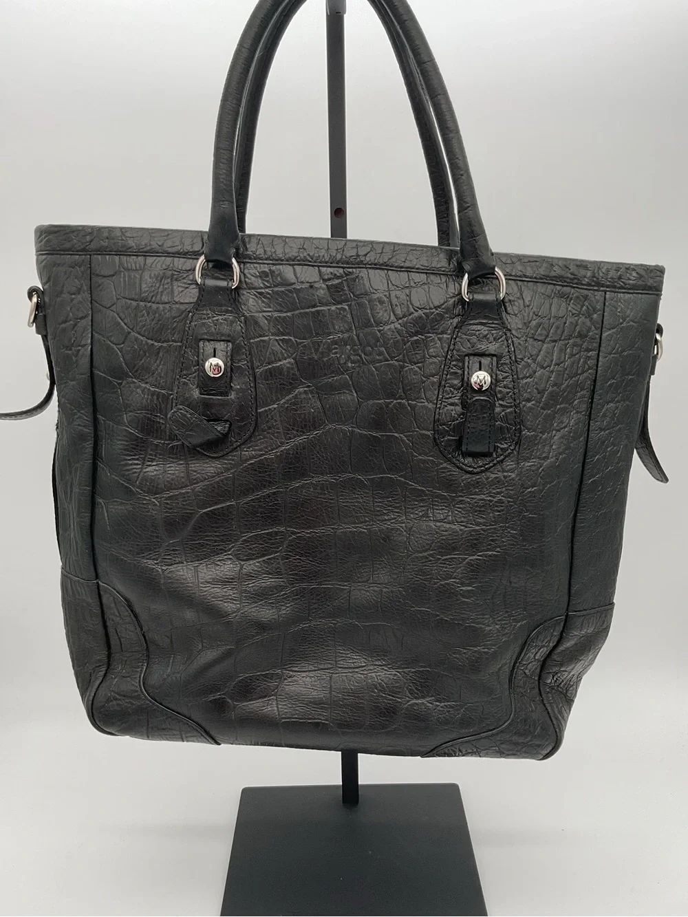 margot Black Croc-Embossed Tote Bag